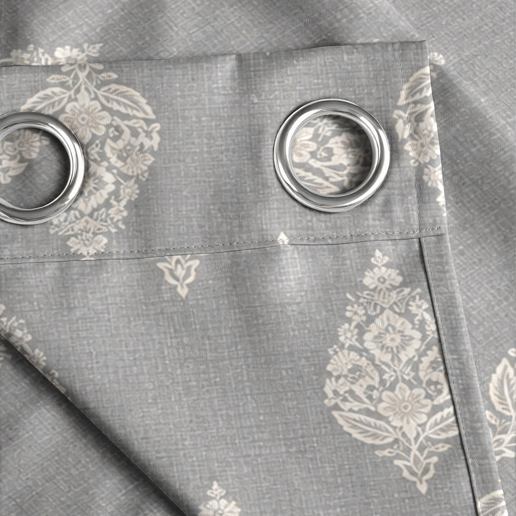 Silver Grey Ivory Boota 240 GSM Polyester 80% Blackout Eyelet Curtain