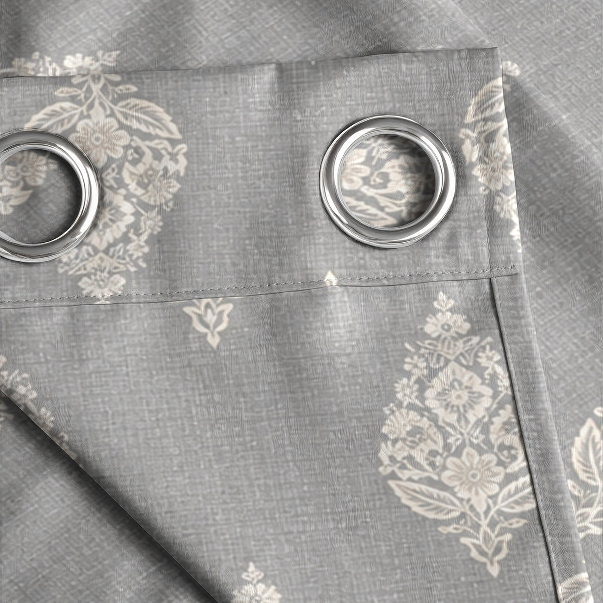 Silver Grey Ivory Boota 240 GSM Polyester 80% Blackout Eyelet Curtain