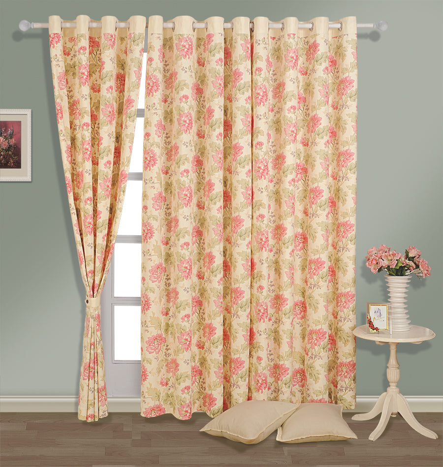 Garden Bloom – Soft Ivory Floral Cotton Curtain - 7.5 ft