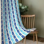 Ivory Blue Floral Stripe 330 GSM Polyester 90% Blackout Eyelet Curtain