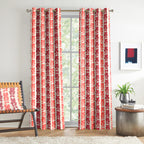 Ivory Coral Floral Stripe 330 GSM Polyester 90% Blackout Eyelet Curtain