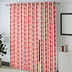 Ivory Coral Floral Stripe 330 GSM Polyester 90% Blackout Eyelet Curtain