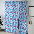 Powder Blue Ruby Floral Blossom 330 GSM Polyester 90% Blackout Eyelet Curtain