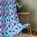 Powder Blue Ruby Floral Blossom 330 GSM Polyester 90% Blackout Eyelet Curtain