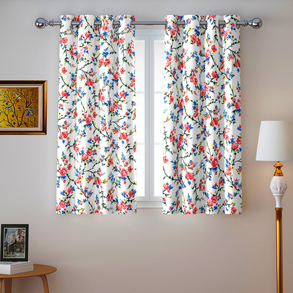 Ivory Multicolour Meadow Vine 330 GSM Polyester 90% Blackout Eyelet Curtain