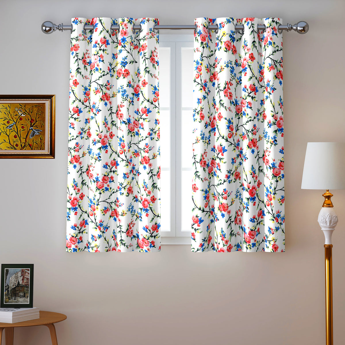 Ivory Multicolour Meadow Vine 330 GSM Polyester 90% Blackout Eyelet Curtain