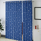 Navy Silver Starry Sky 330 GSM Polyester 90% Blackout Eyelet Curtain