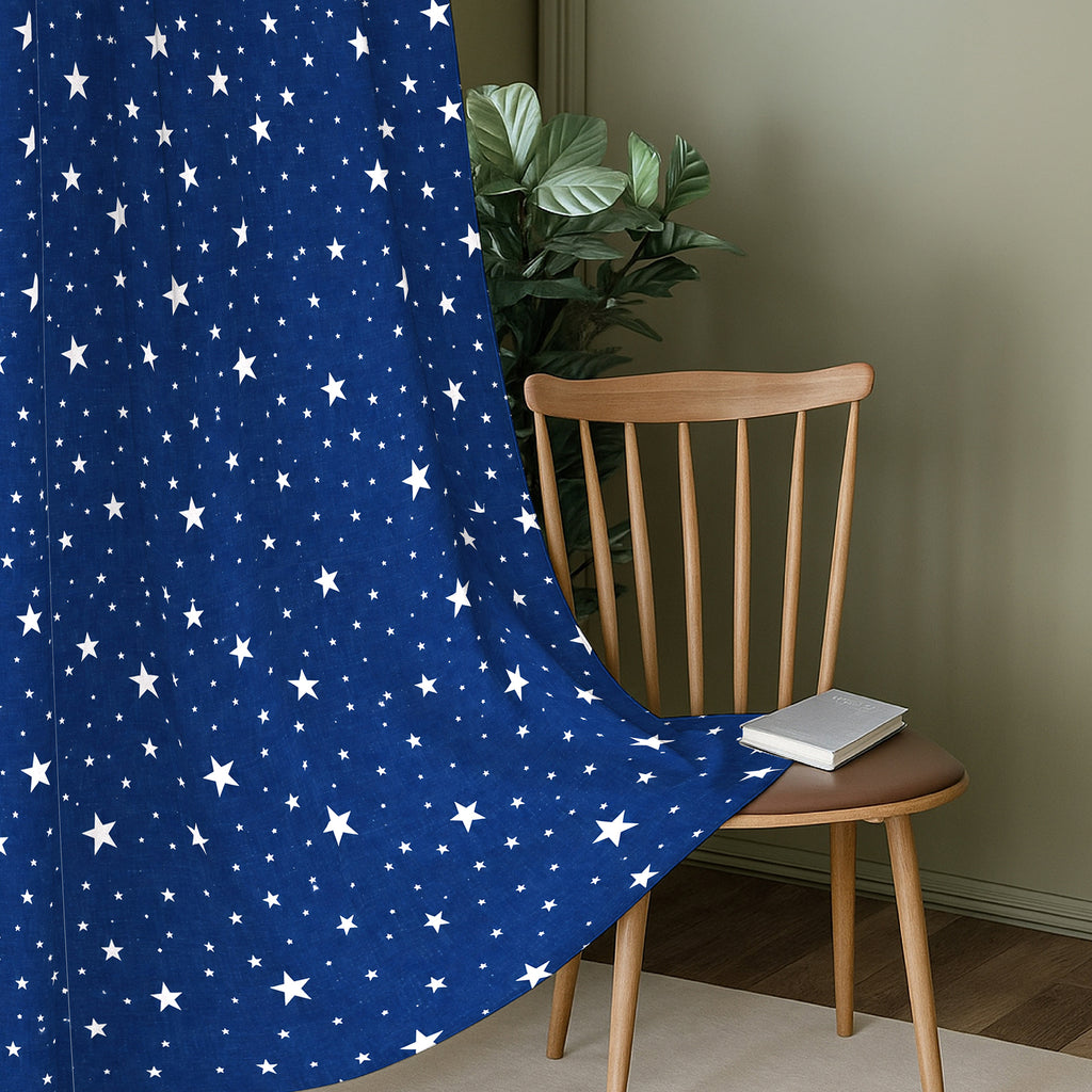Navy Silver Starry Sky 330 GSM Polyester 90% Blackout Eyelet Curtain