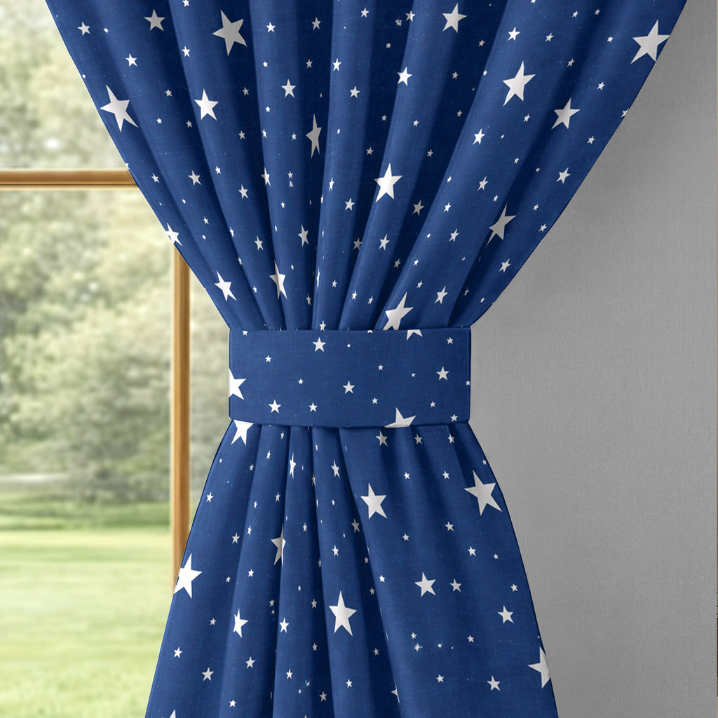 Navy Silver Starry Sky 330 GSM Polyester 90% Blackout Eyelet Curtain