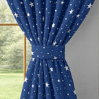 Navy Silver Starry Sky 330 GSM Polyester 90% Blackout Eyelet Curtain