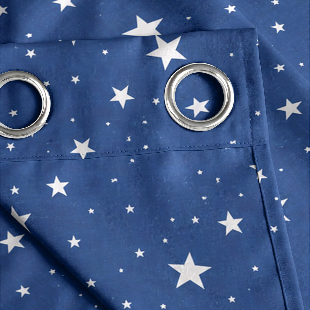 Navy Silver Starry Sky 330 GSM Polyester 90% Blackout Eyelet Curtain