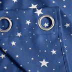 Navy Silver Starry Sky 330 GSM Polyester 90% Blackout Eyelet Curtain