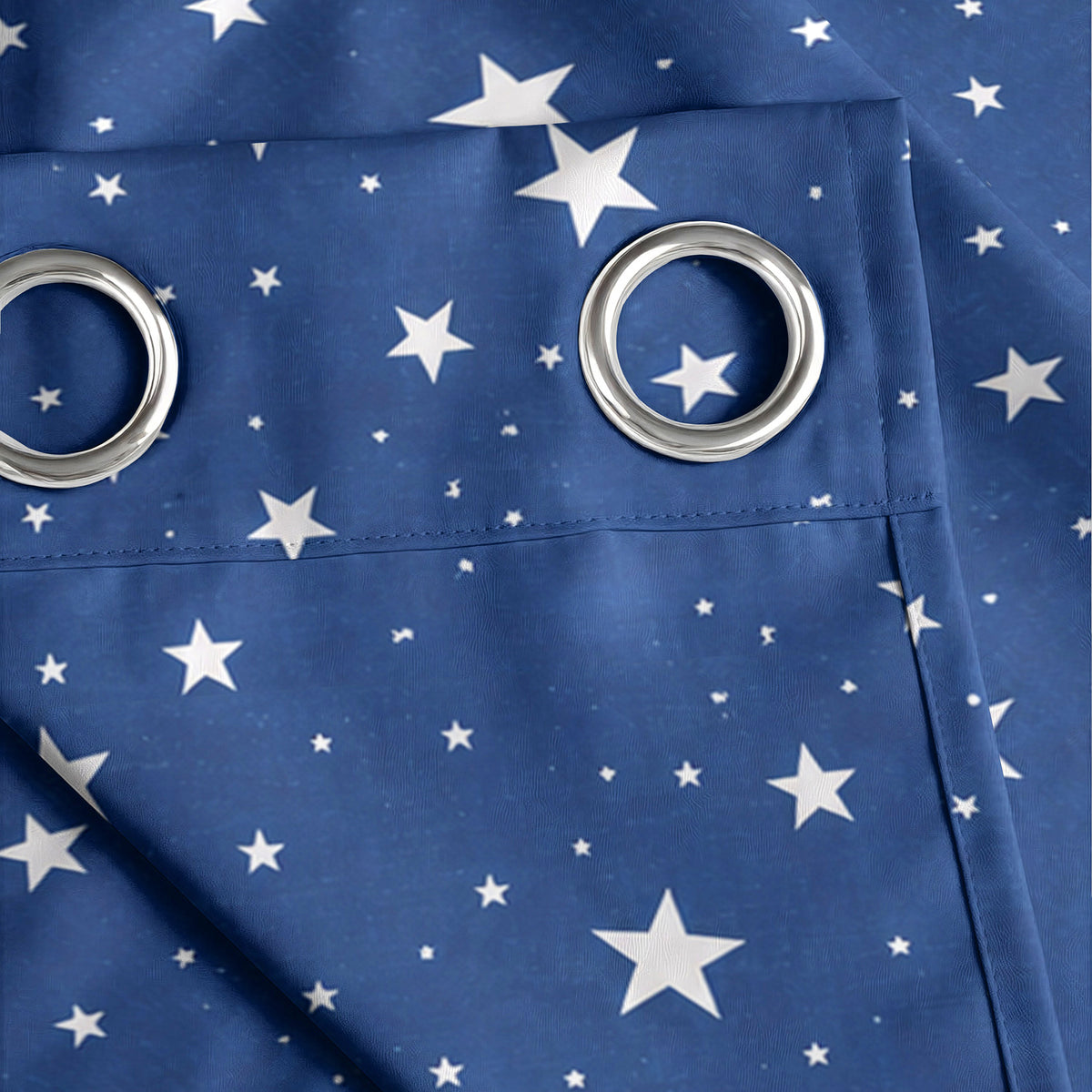 Navy Silver Starry Sky 330 GSM Polyester 90% Blackout Eyelet Curtain