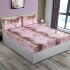Rose Damask Pink & Brown Abstract 160 TC Pure Cotton Bedsheet with Pillow Cover
