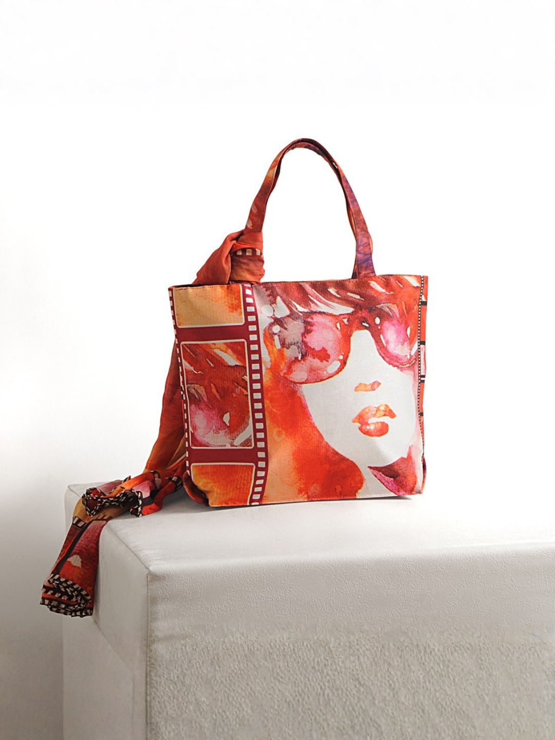 Retro Muse - Pop Art Tote with Scarf Accent