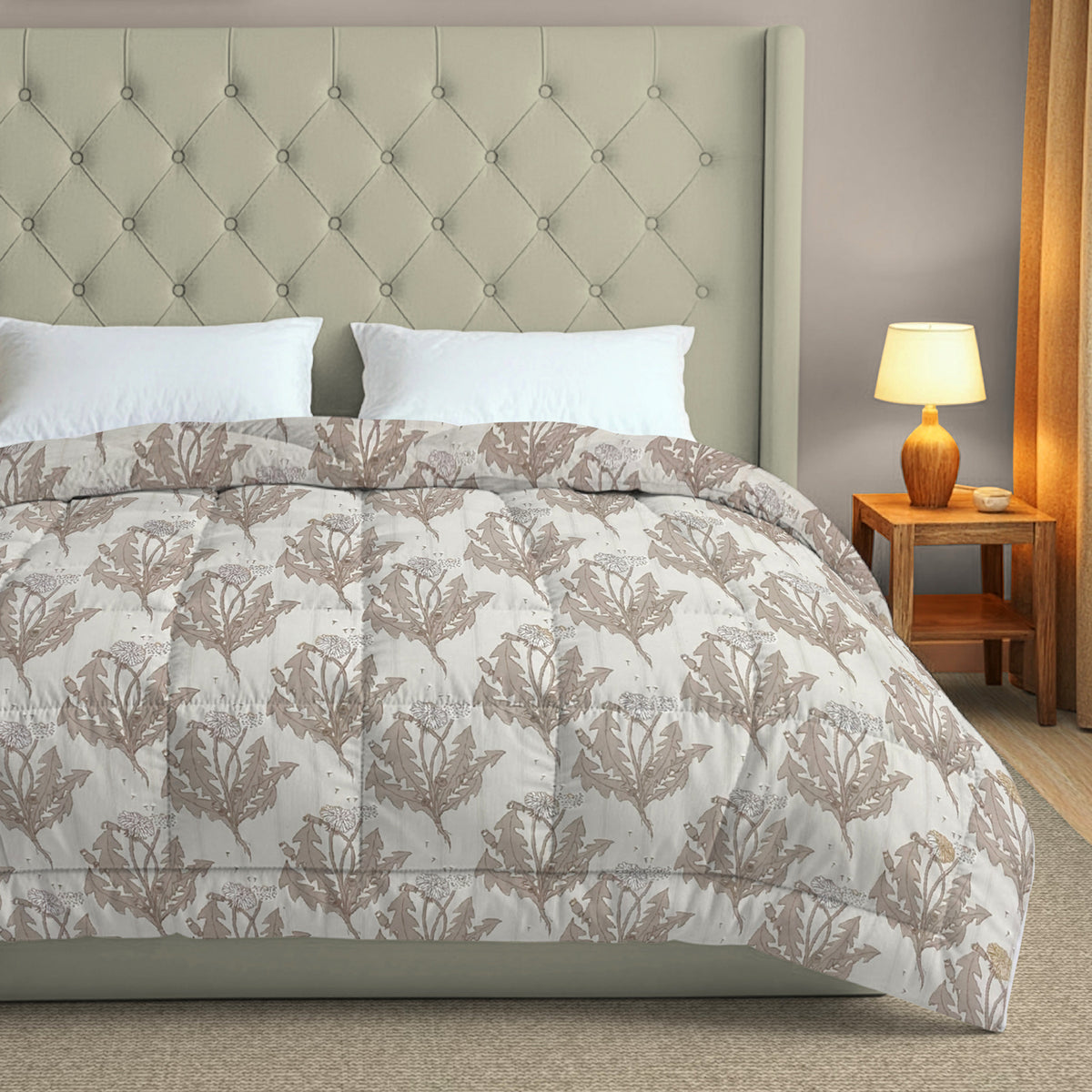 Basic Comfort Geometric Microfibre AC Quilt 150 GSM Beige Pack of 1