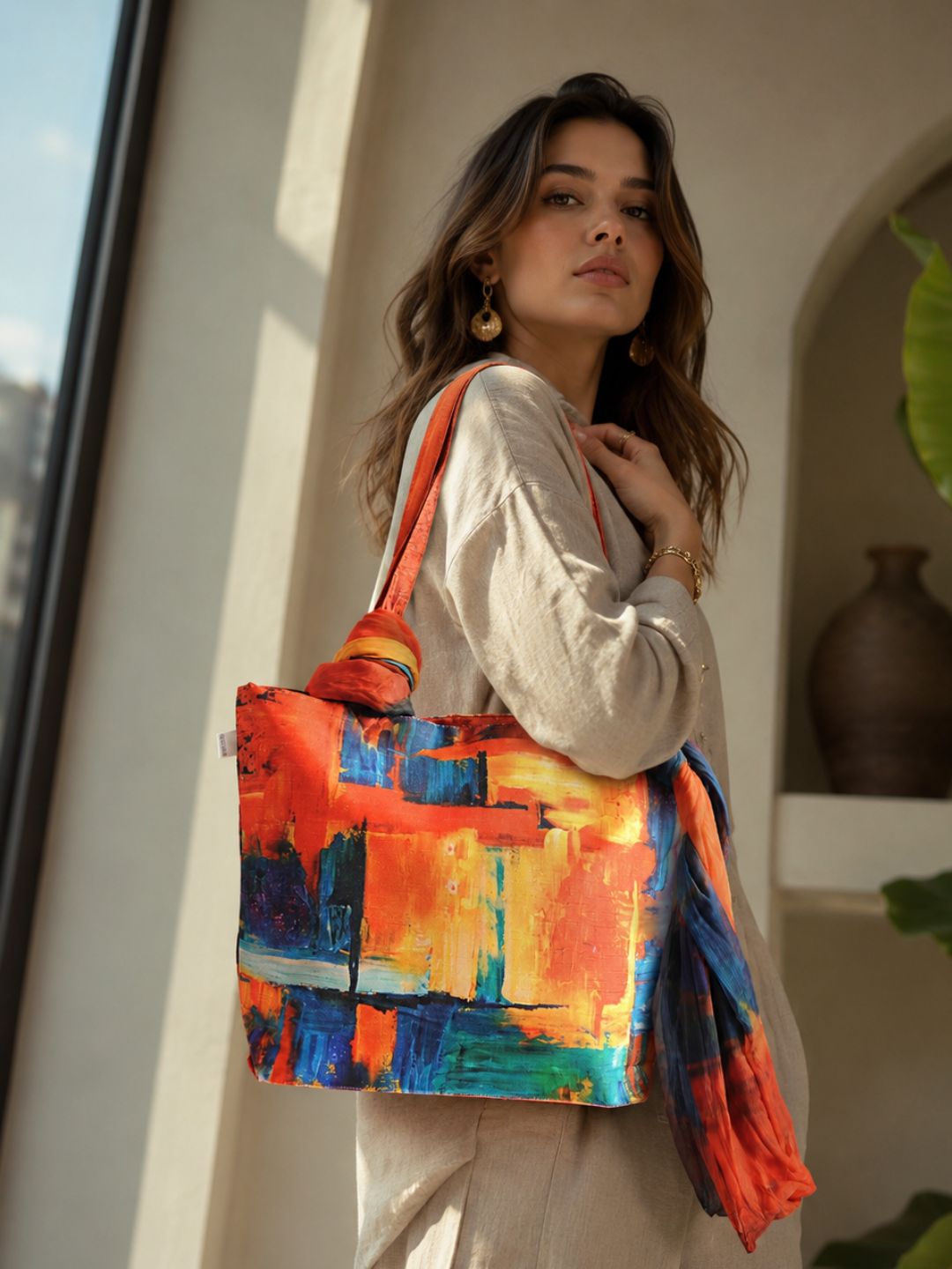 Golden Hour Glaze - Abstract Autumn Tote with Dual-Sided Artistic Flair