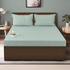 Ornamental Swirl Sage Green 210 TC Pure Cotton King Fitted Bedsheet with 2 Pillow Covers (72 x 78 x 10 Inches)