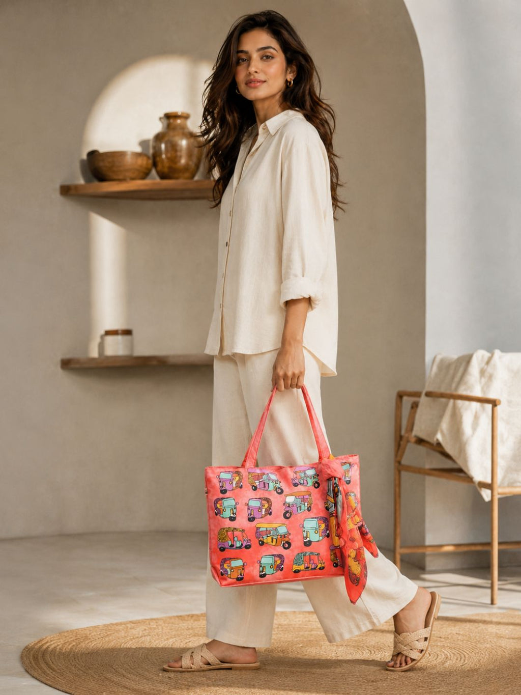 Desi Ride Vibes - Rickshaw Pop Art Tote with Quirky Wrap