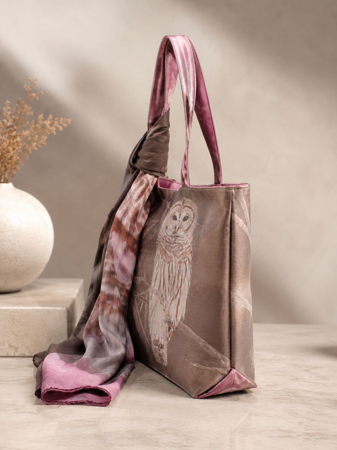Twilight Branches - Owl-Inspired Artistic Canvas Tote