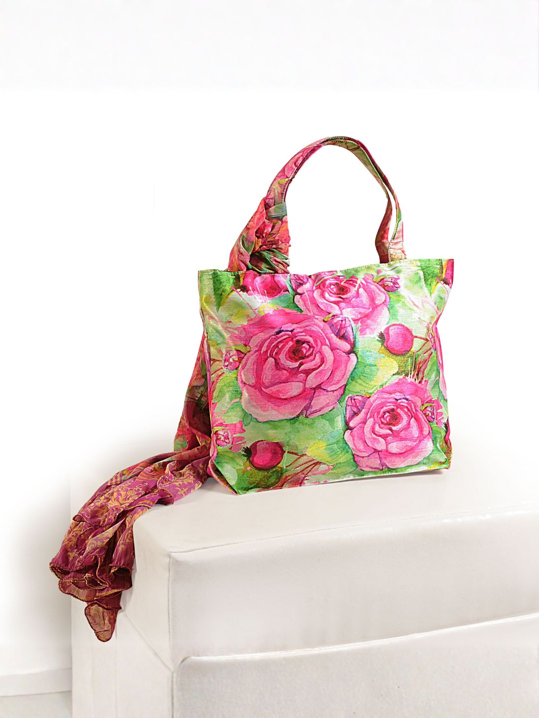 Bloom Whimsy - Pink Lotus & Rose Tote with Floral Wrap