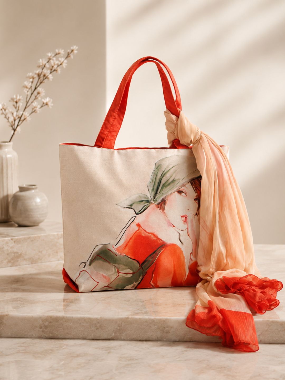 Sunset Daydream - Watercolor Portrait Tote with Flowing Wrap