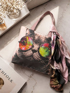 Galactic Whiskers - Digitally Printed Cat-Themed Tote Bag with Abstract Cosmic Design