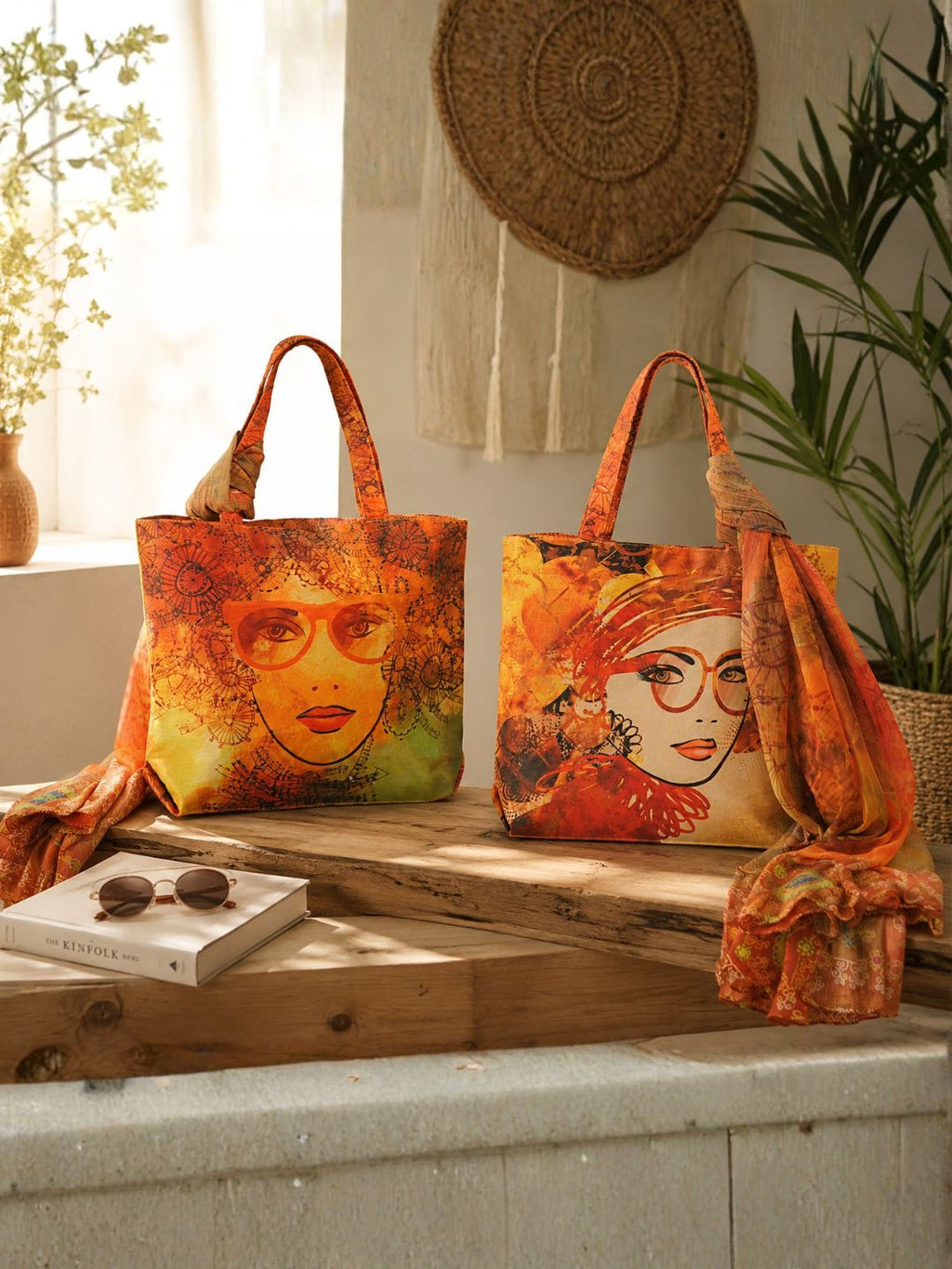 Portrait Muse - Digitally Printed Tote Bag with Artistic Face Illustration