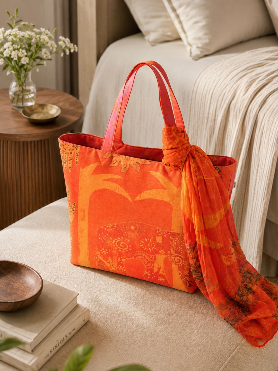 Royal March - Ethnic Elephant Tote with Tribal Art Wrap