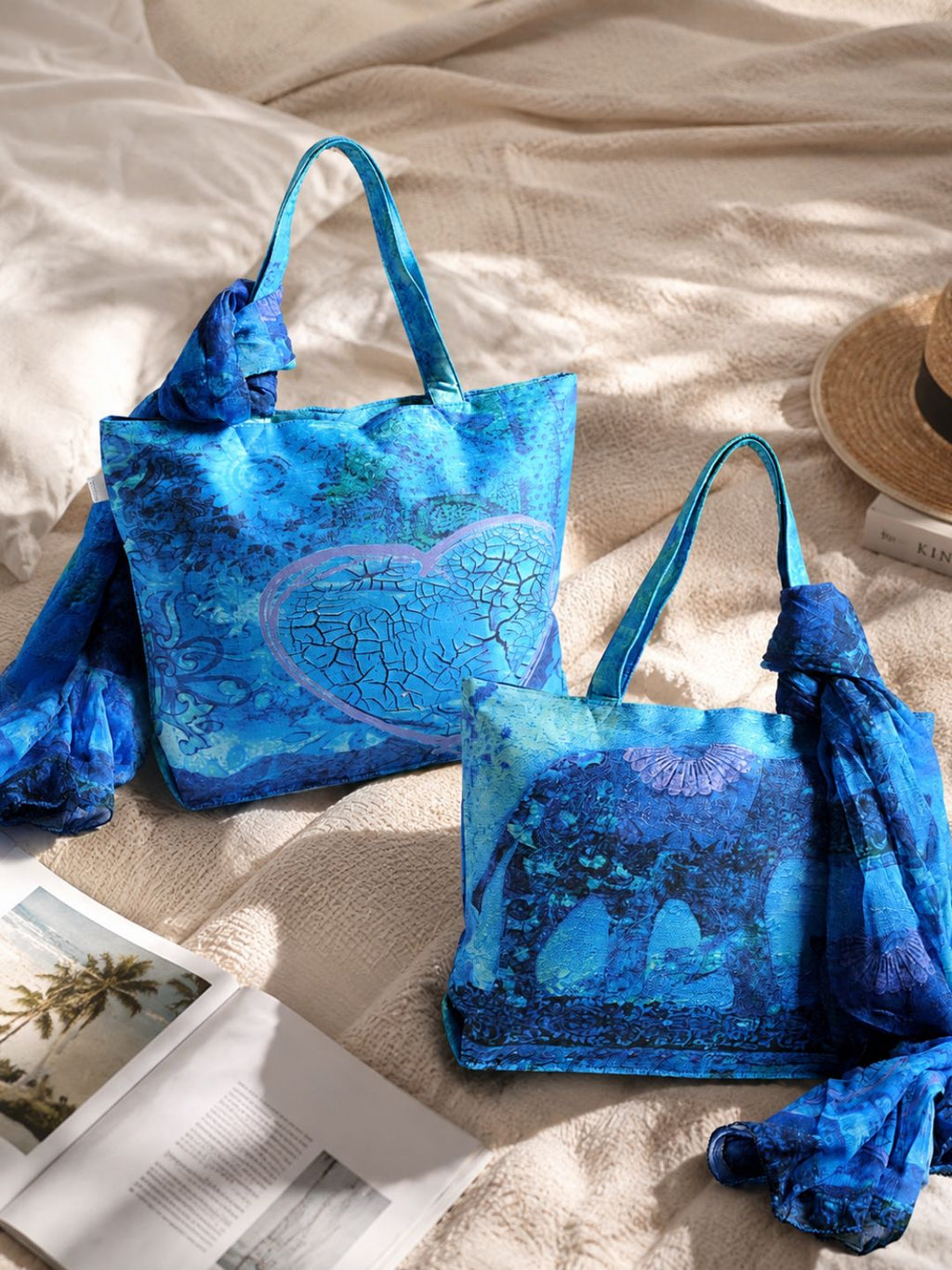 Blue Tranquility - Majestic Elephant Tote with Breezy Scarf