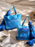 Blue Tranquility - Majestic Elephant Tote with Breezy Scarf