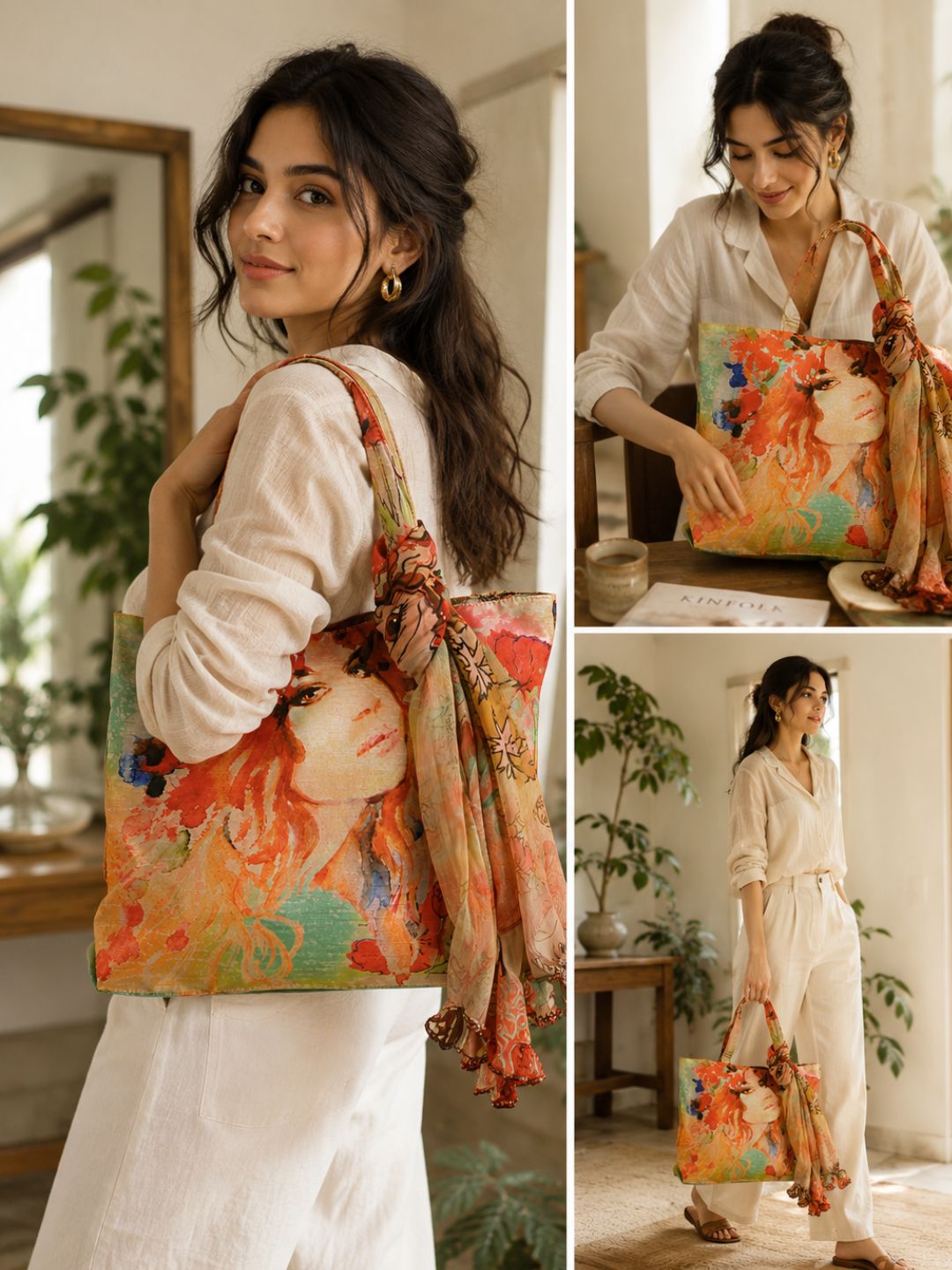 Muse in Bloom - Artistic Faces Tote with Paisley Wrap