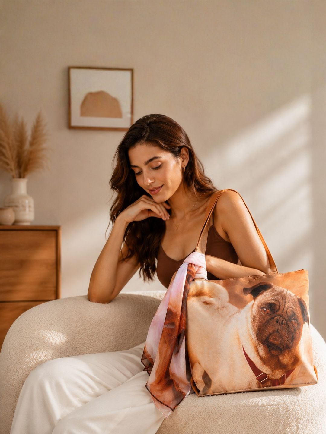 Paw-sitive Mood - Pug Portrait Tote with Blush Pink Wrap