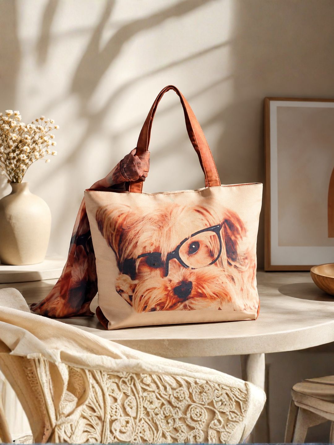 Paws & Spectacles - Quirky Pet Print Tote with Wrap