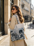 Cityscape Luxe - Monochrome Urban Skyline Print Tote Bag