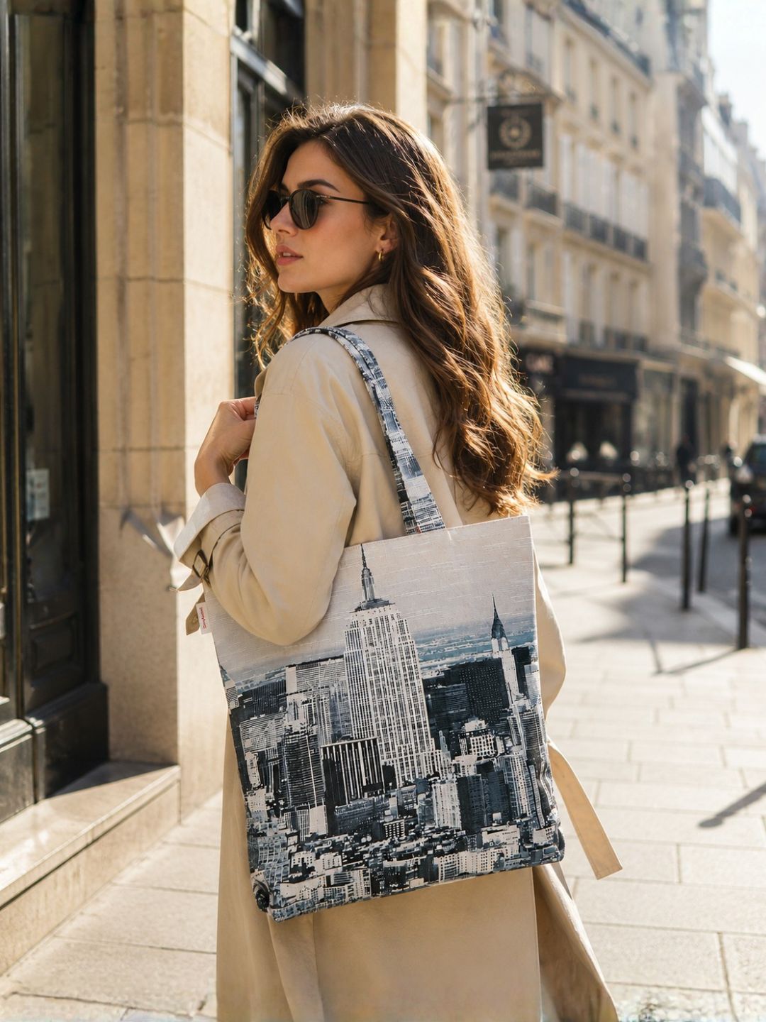 Cityscape Luxe - Monochrome Urban Skyline Print Tote Bag
