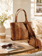 Fierce & Fabulous - Leopard Print Tote Bag with Matching Scarf