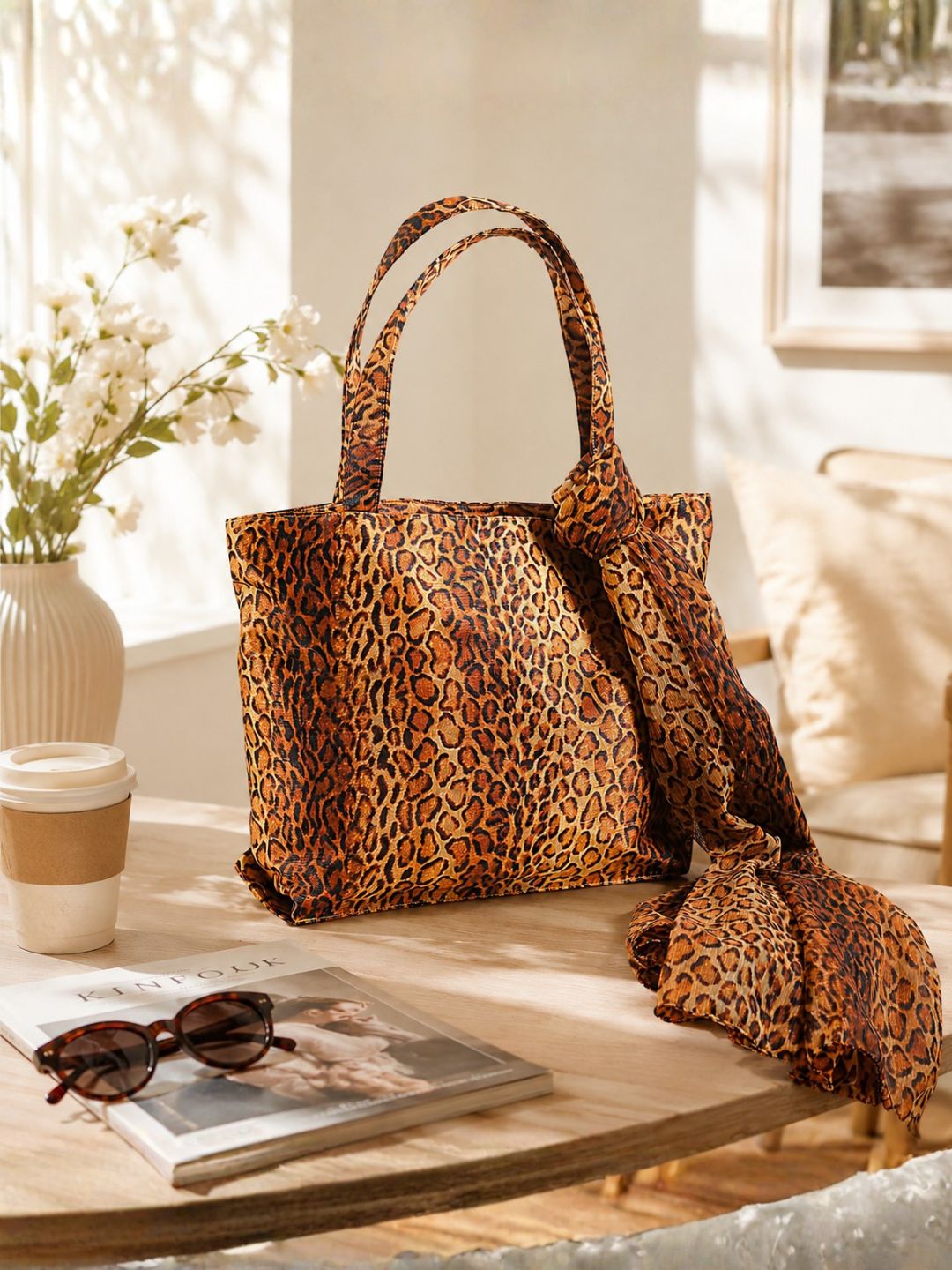 Fierce & Fabulous - Leopard Print Tote Bag with Matching Scarf