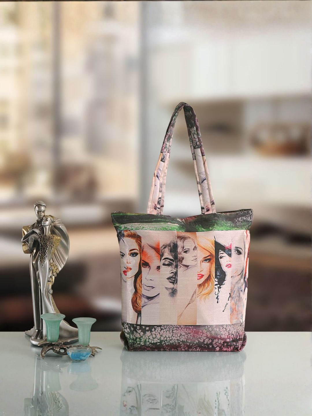 Urban Muse - Artistic Portrait Print Tote Bag with Contemporary Chic Appeal