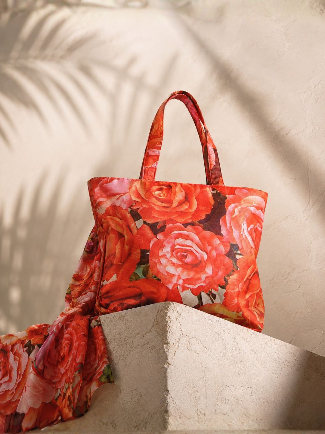 Romantic Rose Bloom - Digitally Printed Floral Tote Bag with Coordinated Scarf