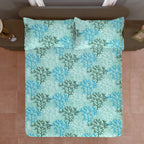Aqua Meadow Breeze Cotton Blended Cotton Double Queen Bedsheet with 2 Pillow Covers - Nature-Inspired Botanical Print (90x100 inches)