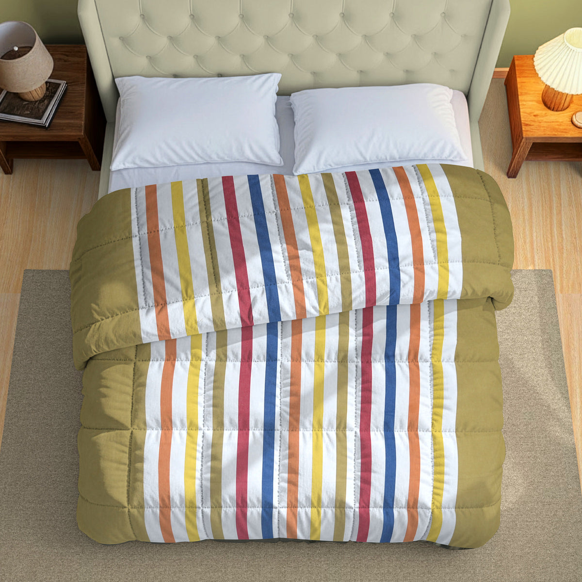 Luxury Modern 100% Cotton Yarn Dyed AC Quilt 150 GSM Green Pack of 1