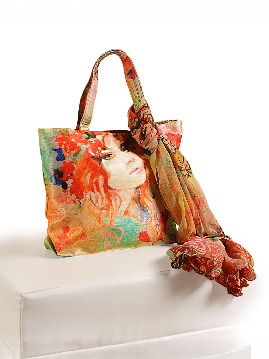Muse in Bloom - Artistic Faces Tote with Paisley Wrap
