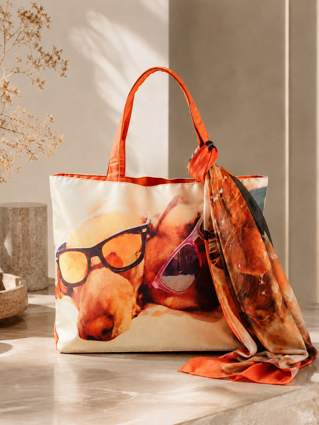 Sunkissed Pup - Quirky Dog Print Tote with Sunglasses & Wrap