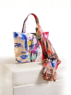 Urban Chic Canvas Tote - Bold Fashion Sketch Bag with Scarf
