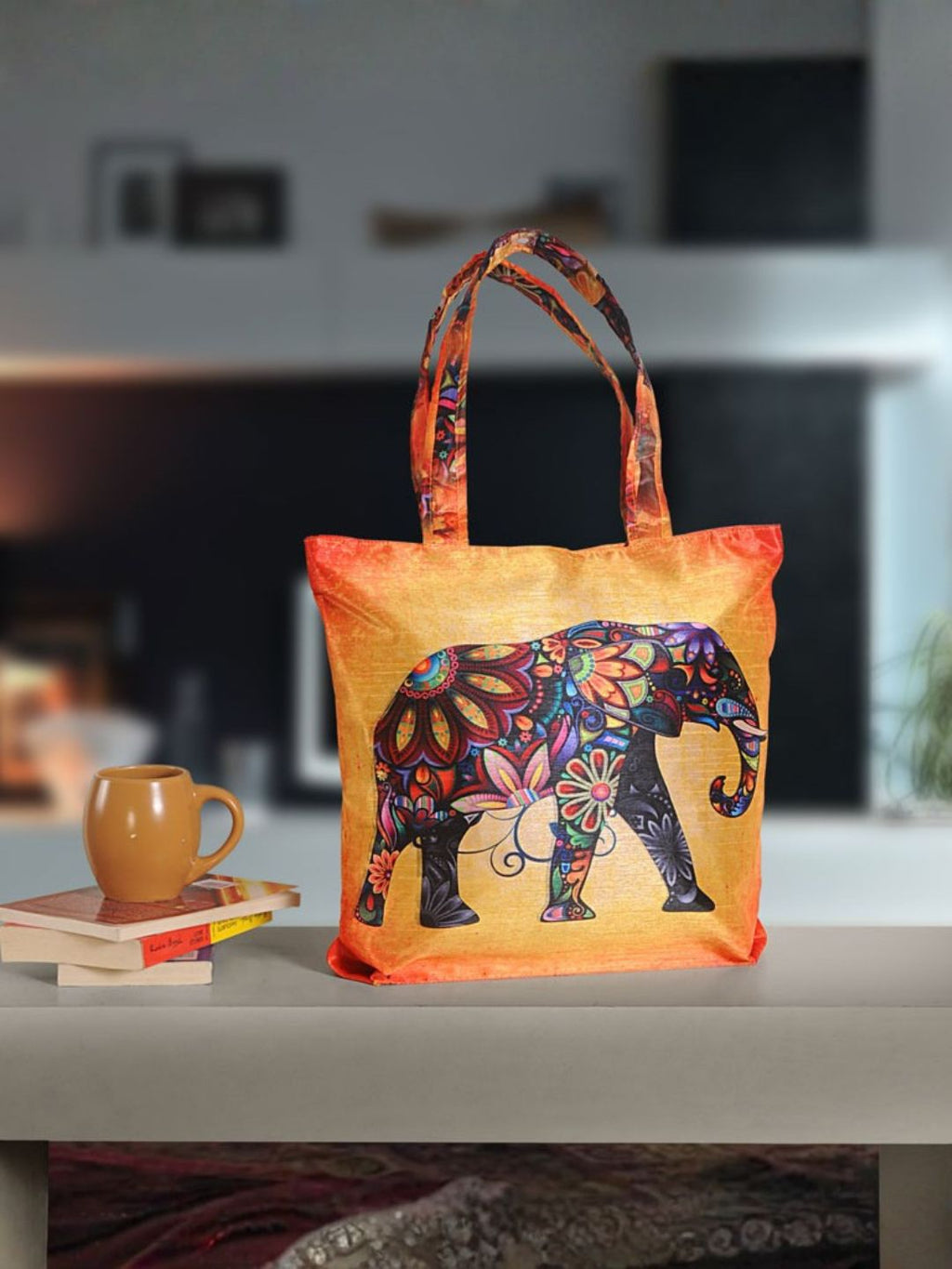 Boho Royal Elephant - Artistic Printed Tote Bag with Inner Pockets & Sturdy Dual Handles