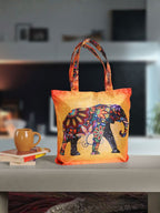 Boho Royal Elephant - Artistic Printed Tote Bag with Inner Pockets & Sturdy Dual Handles