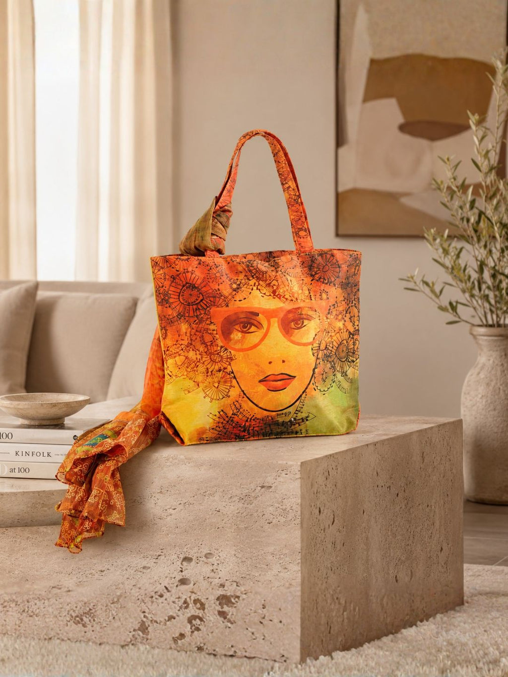 Portrait Muse - Digitally Printed Tote Bag with Artistic Face Illustration