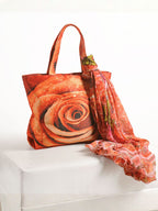 Romantic Rose Bloom - Digitally Printed Floral Tote Bag with Coordinated Scarf