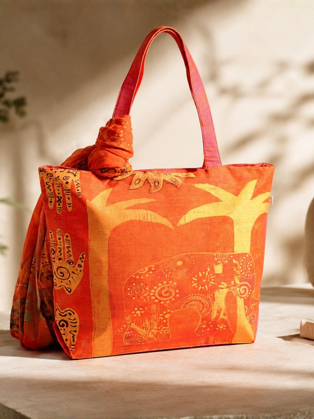 Royal March - Ethnic Elephant Tote with Tribal Art Wrap